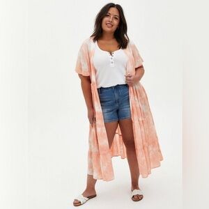 Torrid - Peach Tie-Dye Clip-Dot Kimono